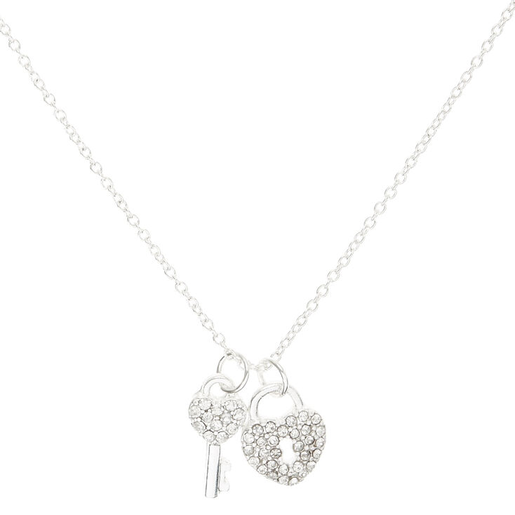 Silver Crystal Heart Lock & Key,