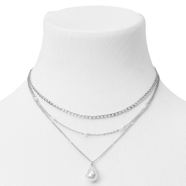 Teardrop Pearl Silver Multi Strand Necklace,