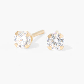 14kt Yellow Gold 3mm CZ Studs Ear Piercing Kit with Ear Care Solution,