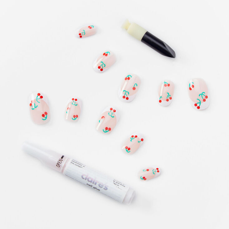 Cherry French Manicure Almond Press On Vegan Faux Nail Set &#40;24 Pack&#41;,