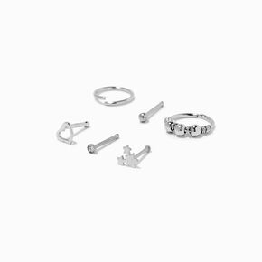 Sterling Silver 22G Lightning Bolt Snake Mixed Nose Rings - 6 Pack,