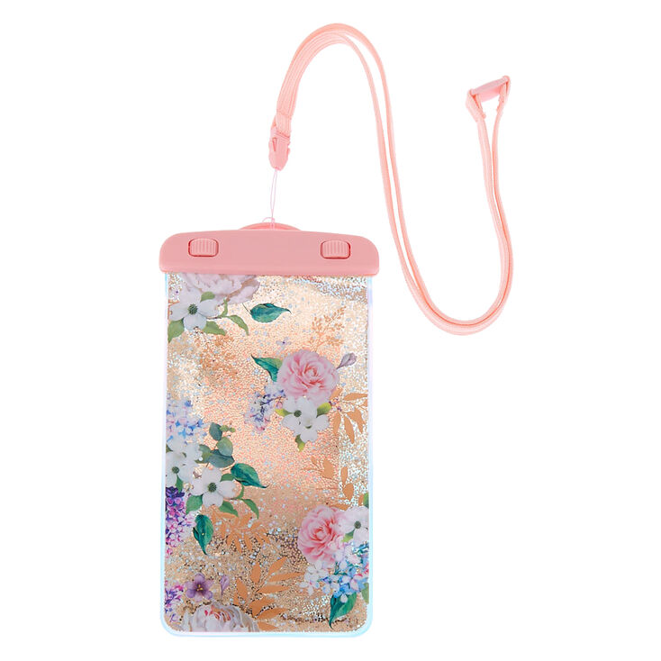 Floral Shaky Glitter Waterproof Phone Pouch - Pink,