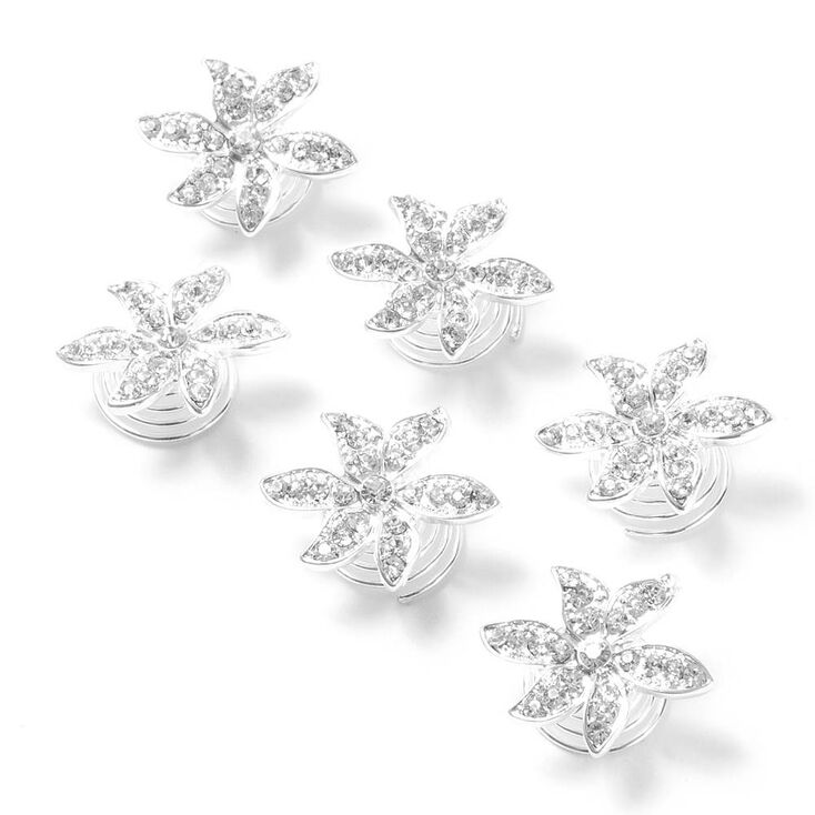 Pavé Rhinestone Flower Hair Jewels Set of 6,