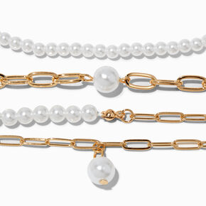 Gold-tone Pearl Chain Bracelets - 4 Pack,