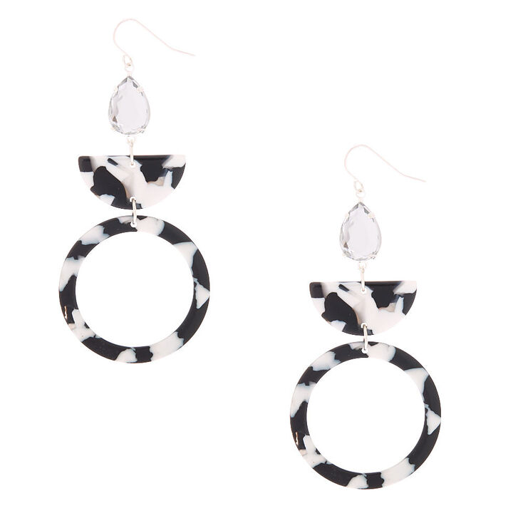 3" Black & White Resin Geometric Drop Earrings,