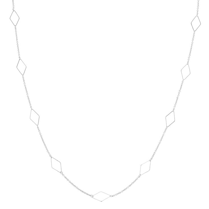 Long Silver Diamond Shapes Necklace,