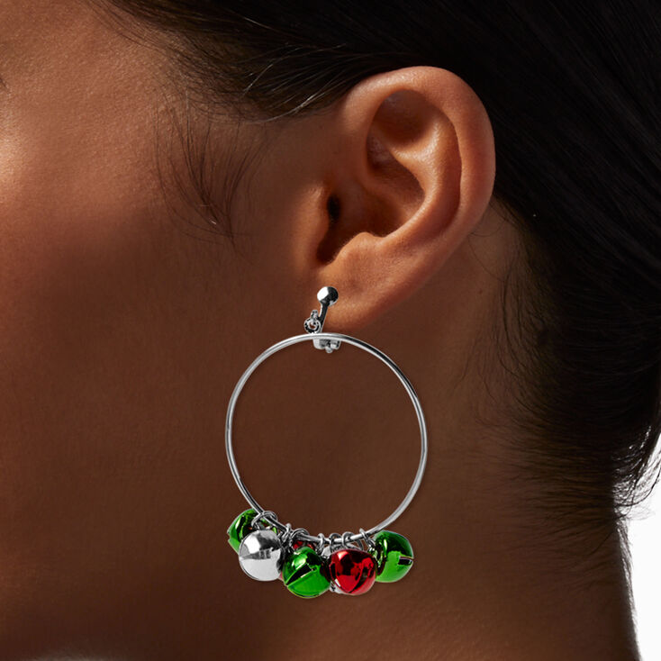 Jingle Bells 50MM Clip-On Hoop Earrings,