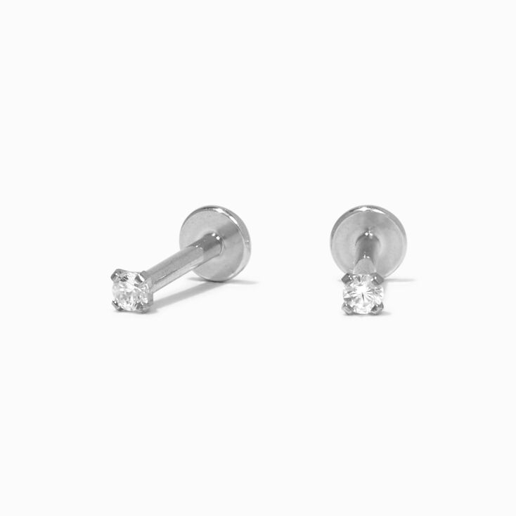 ICING Select Silver Titanium Cubic Zirconia 2MM Round Flat Back Stud Earrings,