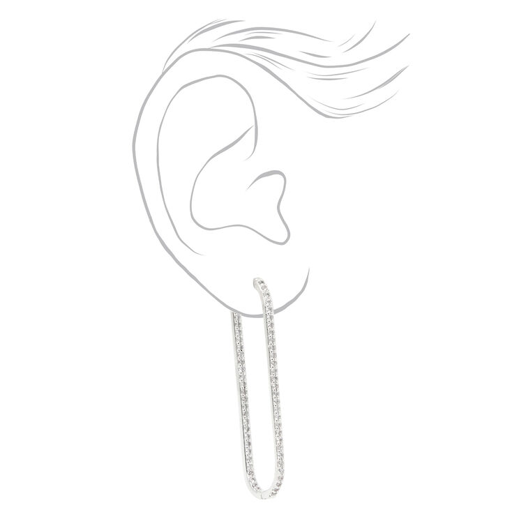 Silver 2&quot; Open Link Rhinestone Drop Earrings,