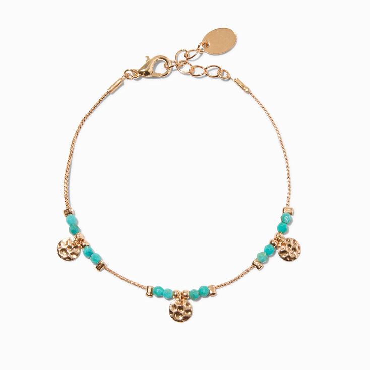 Teal Bead &amp; Gold-tone Coin Chain Bracelet,