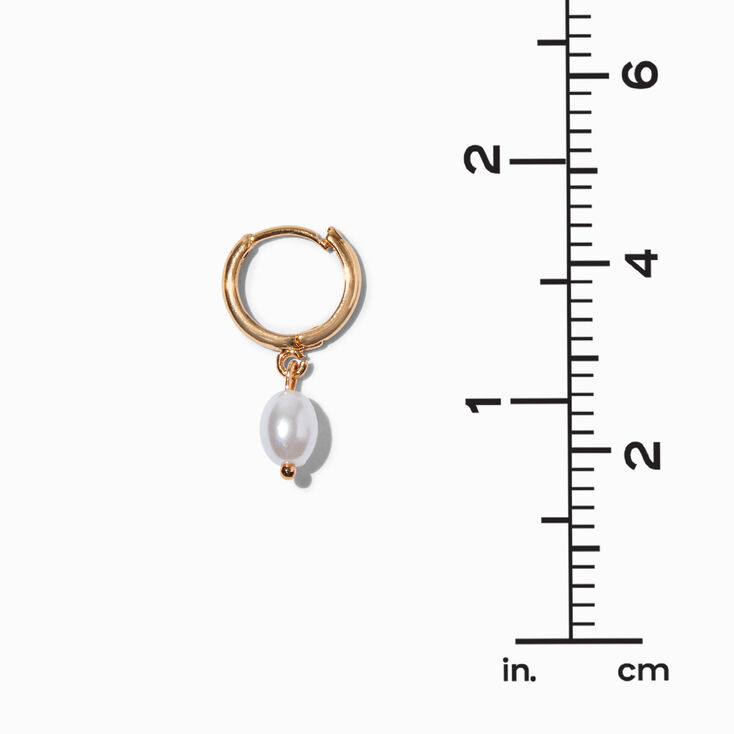 Gold 10MM Pearl Huggie Hoop Earrings,