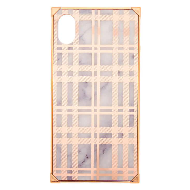 Rose Gold Plaid Square Phone Case - Fits iPhone XR,