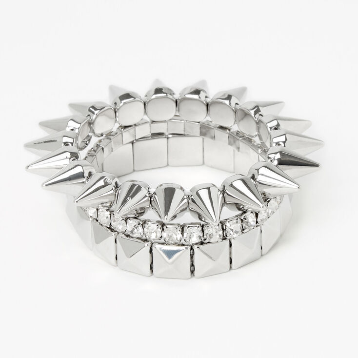 Silver Spikes Stretch Bracelets - 3 Pack,