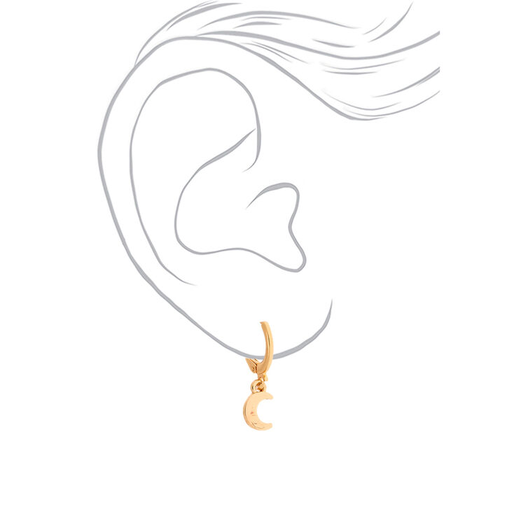Gold 10MM Moon Huggie Hoop Earrings,