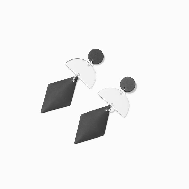 Black Rubber Triple Geometric 1.5&quot; Drop Earrings,