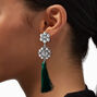 Green Tassel &amp; Faux Pearl 3&quot; Drop Earrings,