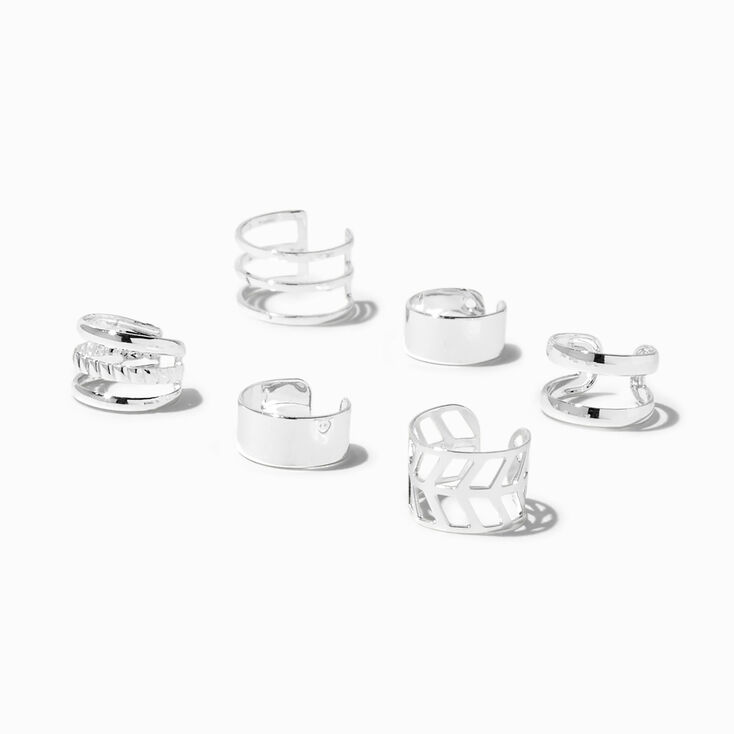 Silver Geometric Ear Cuffs - 6 Pack,