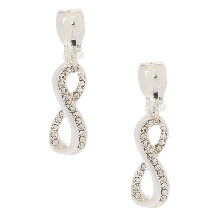 Silver 1" Infinity Clip On Drop Earrings,