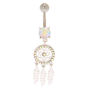 Silver 14G Iridescent Stone Dreamcatcher Belly Ring,