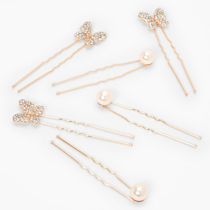 Rose Gold Pearl Butterfly Hair Pins &#40;6 Pack&#41;,