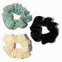 Light Green, Ivory, &amp; Black Silky Hair Scrunchies - 3 Pack,