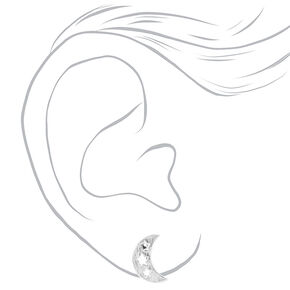 Silver Moon and Stars Clip On Stud Earrings,