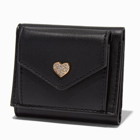 Heart Emblem Black Trifold Wallet,