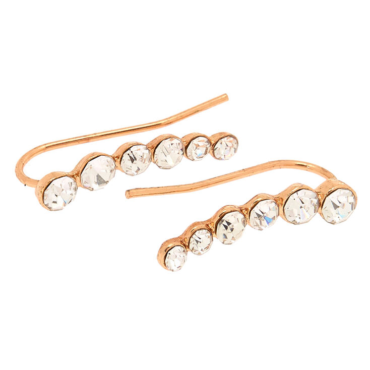 Rose Gold 1" Graduated Crystal Ear Crawler Earrings,