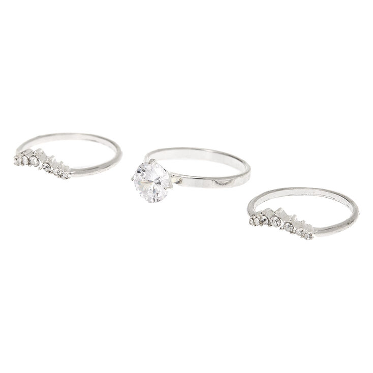 Silver Cubic Zirconia Engagement Rings - 3 Pack,