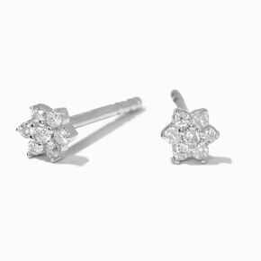 ICING Select Sterling Silver 1/10 ct. tw. Lab Grown Diamond Flower Stud Earrings,