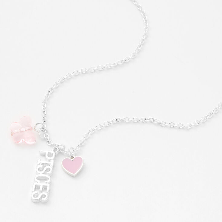 Silver Zodiac Charm Pendant Necklace - Pisces,