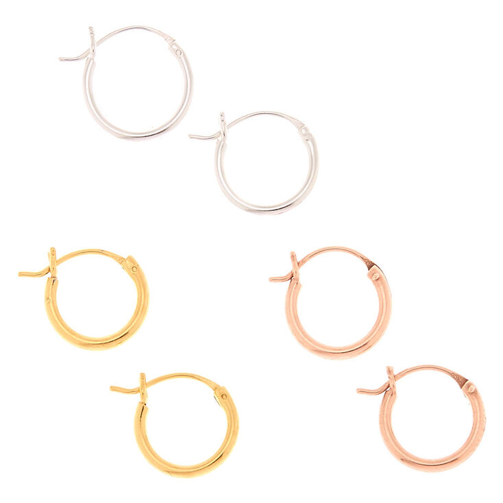 Mixed Metal Sterling Silver Hinge Hoop Earrings - 3 Pack,