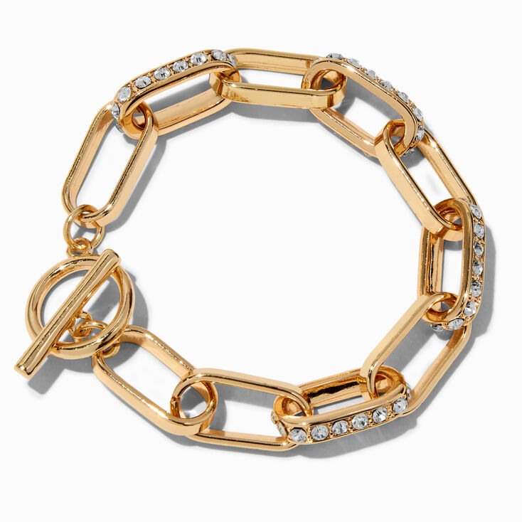 Gold-tone Toggle Embellished Chain Link Bracelet,