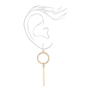 Gold 2.5&quot; Embellished Circle Bar Drop Earrings,