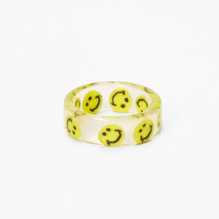 Clear Happy Face Print Resin Ring - Yellow,