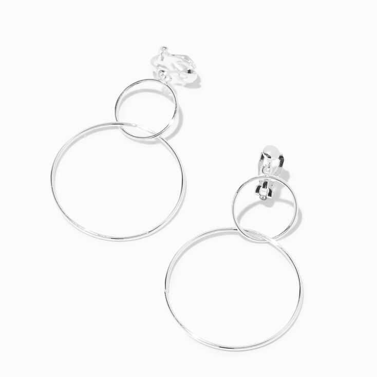 Silver Wire Circles 2&#39;&#39; Clip On Drop Earrings,