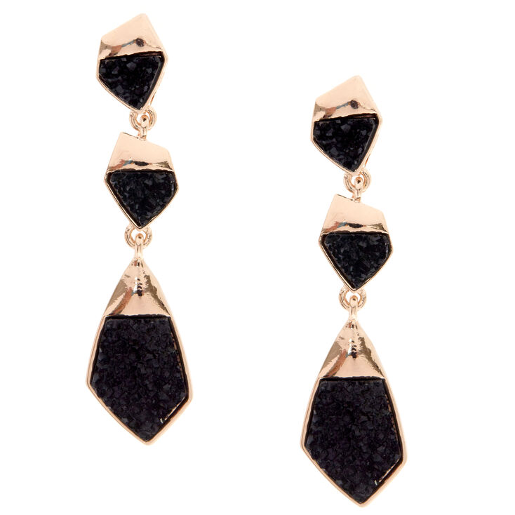 Textured Black Stone Drop Earrings,
