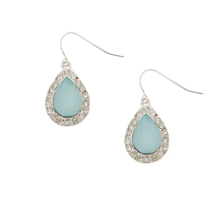 Rhinestone Framed Mint Opal Teardrop Drop Earrings,