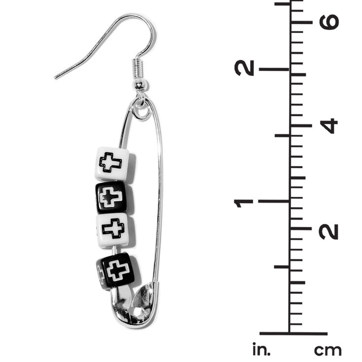 Cross Safety Pin 2&quot; Drop Earrings,