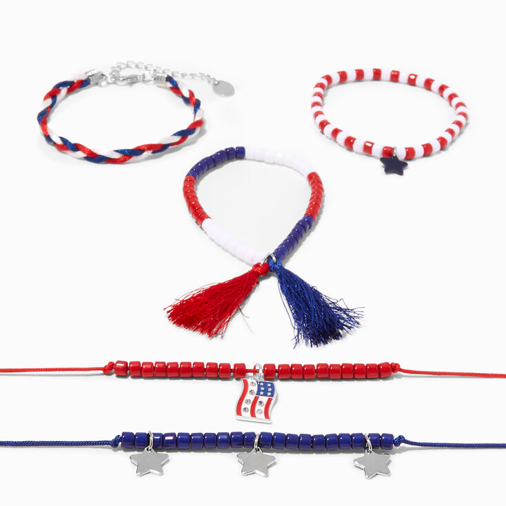 Patriotic Red, White, &amp; Blue Mixed Bracelet Set - 5 Pack,