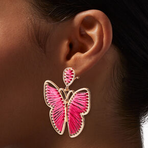 Pink Thread Butterfly 1&#39;&#39; Clip-On Drop Earrings,