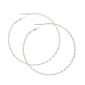 Silver-tone Thin Hammered 70MM Hoop Earrings,