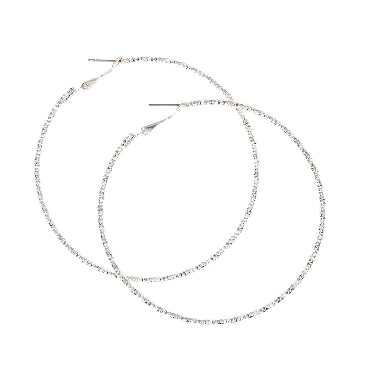 Silver-tone Thin Hammered 70MM Hoop Earrings,