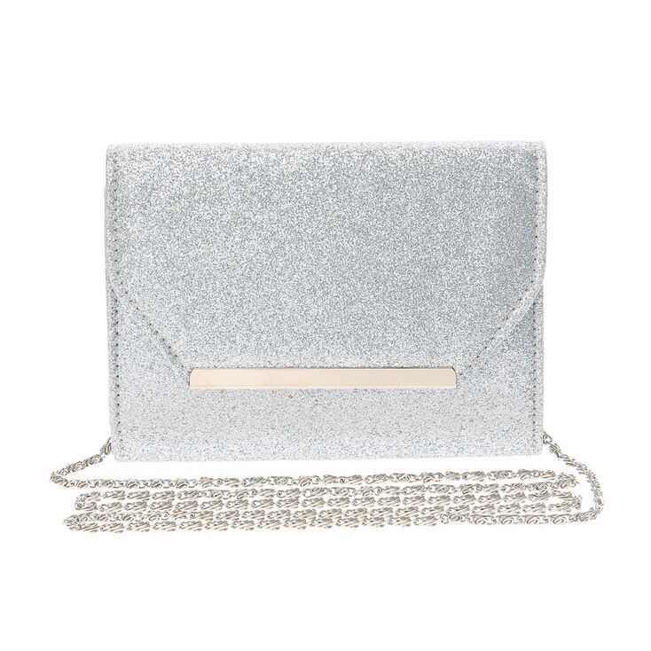 Silver Glitter Bar Clutch Crossbody Bag,