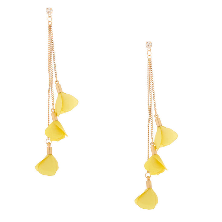 Gold 4" Flower Petal Drop Earrings - Yellow,
