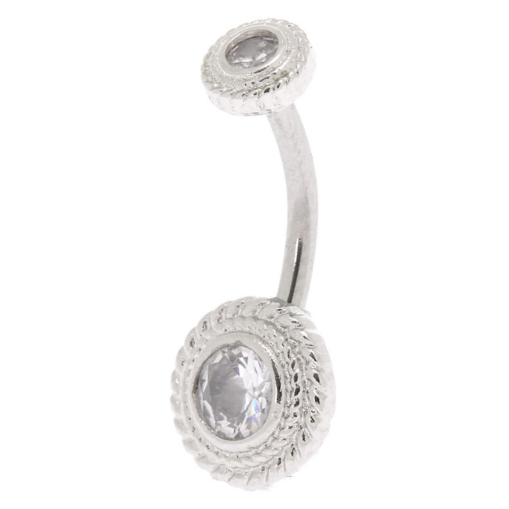 Silver Cubic Zirconia 14G Halo Belly Ring,