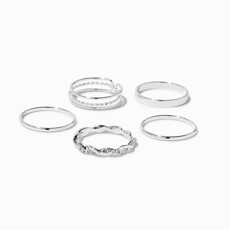 Silver-tone Twisted Geometric Rings - 5 Pack,
