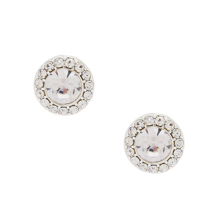 Silver Crystal Stud Earrings,