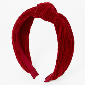 Knotted Velvet Chevron Headband - Red,