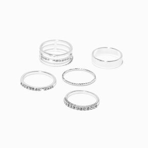 Silver Studded Band Rings - 5 Pack,